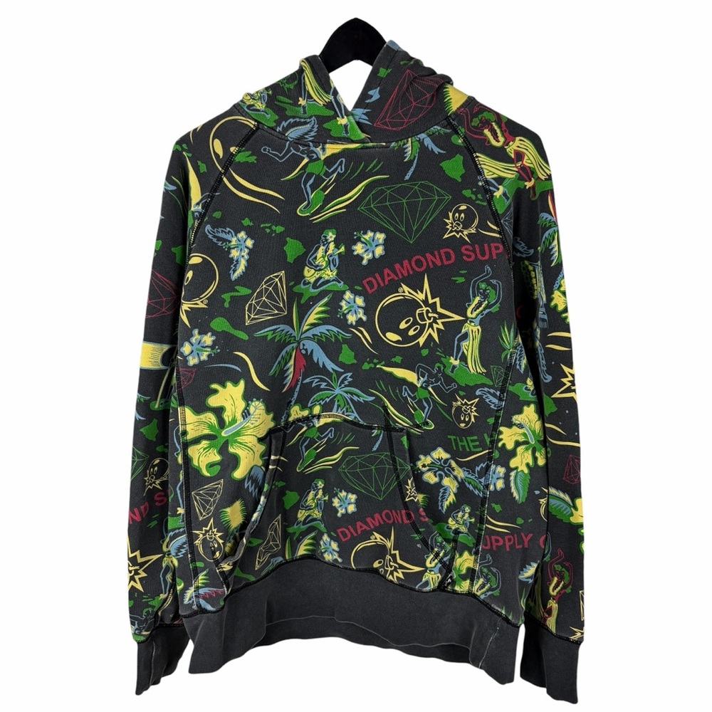 Mens Y2K The Hundreds X Diamond All Over Print Streetwear Hoodie Size L